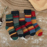 Women's Winter Warm Harajuku Retro Cashmere Striped Casual Socks 5 Pair