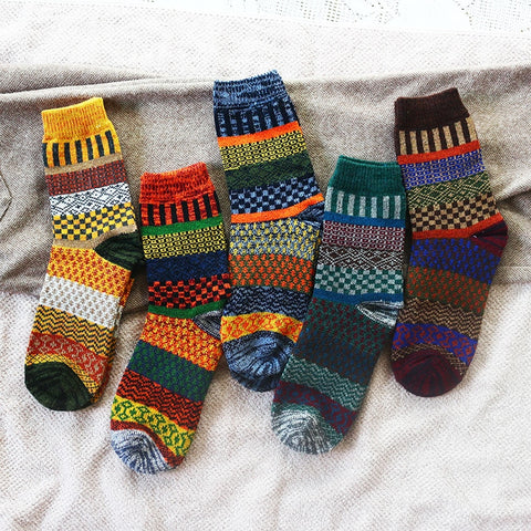 Men's Winter Harajuku Retro Cotton Socks 5 Pair Clearance