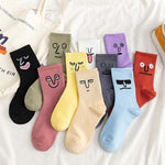 Women's Harajuku Colorful Funny Face Cotton Crew Socks