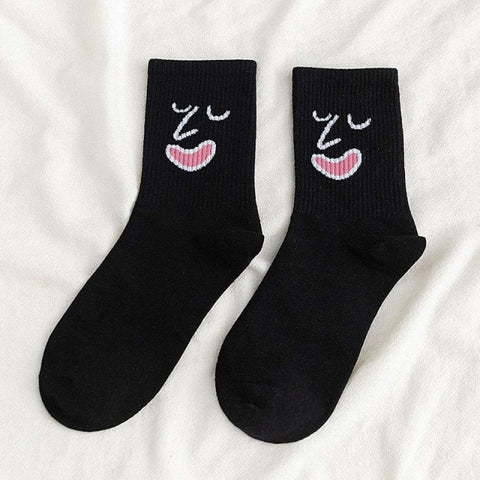Women's Harajuku Colorful Funny Face Cotton Crew Socks