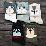 Women's Cat & Dog Cotton  Tube Socks 5 Pairs